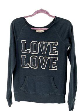 Reflex Sweatshirt Size S Cut Out Neck Navy Blue Love Patches Slouchy Casual